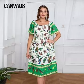 Винтажное женское платье-футляр большого размера с летним темпераментом, элегантное, простое, с принтом 1XL зелёный