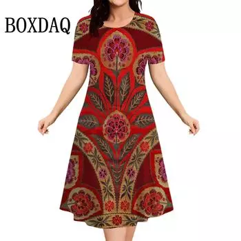 Винтажное женское платье с цветочным принтом, летнее, с круглым вырезом, с коротким рукавом, свободные мини-платья, повседневное женское ретро-платье больших размеров, женские платья S