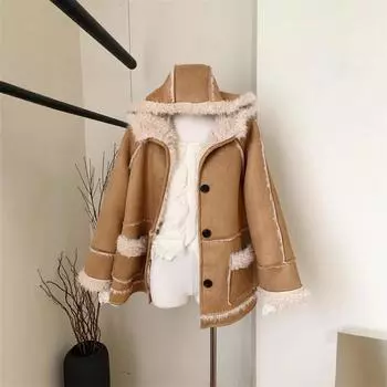 Винтажное женское полупальто из меха Майяра, зимнее 2024 г., с капюшоном и отделкой из меха S коричневый