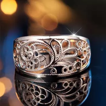 Винтажное золотое кольцо с полым цветком для женщин, этническое свадебное кольцо, свадебные украшения 6 золотой