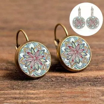 Винтажные 1 пара женских стеклянных круглых серег-гвоздиков из сплава с цветком и пирсингом, ювелирные изделия серебряный