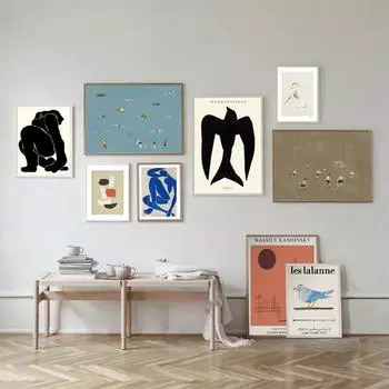 Винтажные абстрактные фигуры птица Париж линии плакат футбол плавание спорт холст картина настенное искусство постеры принты комната домашний декор без рамки 21*30cm No Frame