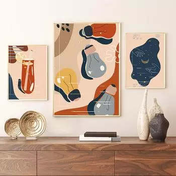 Винтажные абстрактные сок, коктейль, геометрические постеры на скандинавскую тему и принты, настенная живопись на холсте, настенные панно для декора гостиной 21cm30cm NoFrame