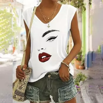 Винтажные абстрактные женские футболки с короткими рукавами и принтом лица, модные новые майки без рукавов, повседневные спортивные футболки на лето и весну S