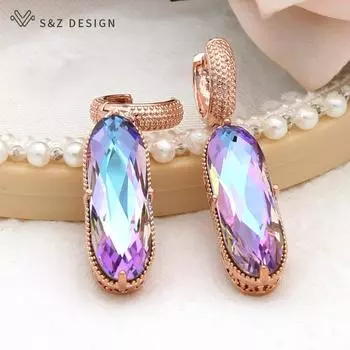 Винтажные элегантные большие овальные серьги-капли с кристаллами для женщин, свадебные роскошные серьги цвета розового золота в форме яйца, ювелирные изделия в виде капель