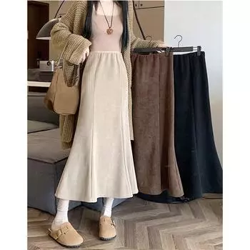 Винтажные элегантные длинные юбки-русалки осень-зима с высокой талией женская одежда однотонные корейские юбки S коричневый