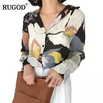 Винтажные элегантные рубашки с v-образным вырезом и принтом, женские весенние вязаные повседневные стильные шифоновые женские блузки с длинными рукавами One Size жёлтый