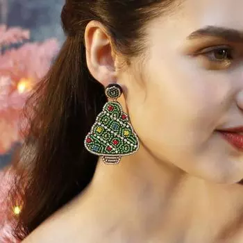 Винтажные элегантные серьги-капли в виде рождественской елки, высококачественные серьги ручной вязки, модная праздничная одежда, ювелирные аксессуары для женщин зелёный