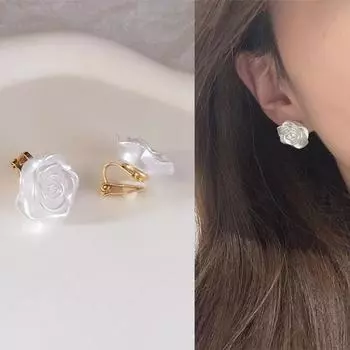 Винтажные элегантные серьги-клипсы с белой розой без пирсинга, свежие зажимы для сережек