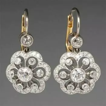 Винтажные элегантные серьги с цветком и серебряным цирконом для женщин, креативные вечерние ювелирные аксессуары в этническом стиле 1