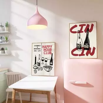 Винтажные алкогольные напитки, красное вино, абстрактный постер и принт, Cin Cin Wine, настенные художественные картины на холсте, кухонная тележка для бара, украшение дома 21x30cm No Framed белый