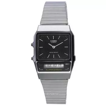 Винтажные аналоговые цифровые кварцевые часы Casio AQ-800E-1A AQ800E-1 унисекс с черным циферблатом чёрный
