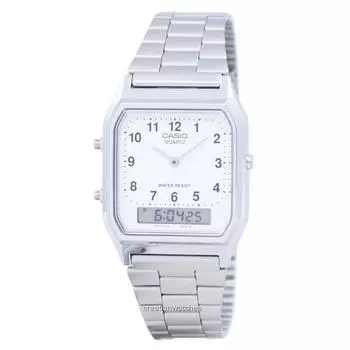 Винтажные аналоговые цифровые кварцевые часы Casio Dual Time AQ-230A-7BMQ AQ230A-7BMQ Мужские часы белый