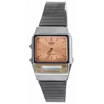 Винтажные аналоговые цифровые кварцевые часы Casio из нержавеющей стали с лососевым циферблатом AQ-800ECGG-4A унисекс розовый