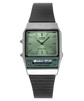 Винтажные аналоговые цифровые кварцевые мужские часы Casio из нержавеющей стали с зеленым циферблатом AQ-800ECGG-3A