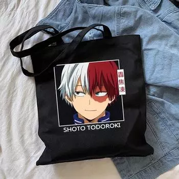 Винтажные аниме My Hero Academia Shoto Todoroki, модные корейские сумки на плечо для женщин, 2022, черная, хаки, холщовая сумка для покупок 24*26cm бежевый