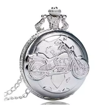 Винтажные антикварные карманные часы с подвеской и цепочкой, ожерелье, подарочные часы с брелоком для мотоцикла серебряный