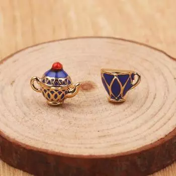 Винтажные асимметричные эмалированные чайники с чашкой, кулон, женские серьги-гвоздики, подарочные ювелирные изделия