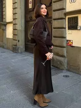 Винтажные атласные однотонные длинные юбки женские с высокой талией эластичные шелковистые юбки модные элегантные прямые юбки S бежевый