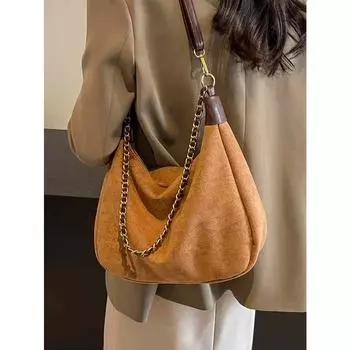 Винтажные бархатные сумки через плечо большой емкости для женщин, осень-зима, универсальные сумки через плечо с цепочкой, женские повседневные рабочие сумки
