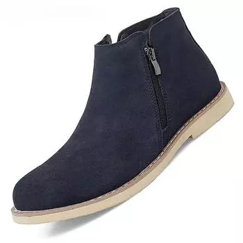 Винтажные базовые мужские замшевые ботинки челси песочного цвета из натуральной кожи с застежкой-молнией и острым носком, формальные ботильоны для мужчин из дерева Zapatillas Hombre 35