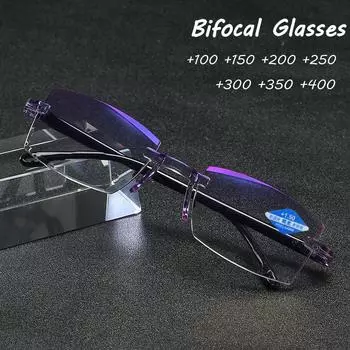 Винтажные бифокальные прогрессивные очки с ромбовидной огранкой для чтения, синий свет, блокирующие очки, сверхлегкие очки без оправы для дальнозоркости +1.0 чёрный