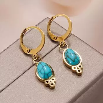 Винтажные бирюзовые серьги-подвески для женщин, богемные золотые серьги-подвески из нержавеющей стали, ювелирные изделия на годовщину зелёный/золотой