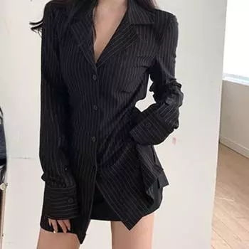 Винтажные блузки Deeptown, черные полосатые рубашки-туники, топ с длинными рукавами, женский корейский модный офисный женский стиль «старые деньги», эстетичный элегантный S чёрный