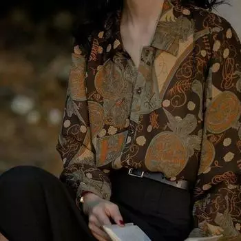 Винтажные блузки, уличная одежда, рубашки большого размера в стиле Харадзюку, женские элегантные топы с длинными рукавами, шикарная крутая одежда в стиле ретро в Корейском стиле S