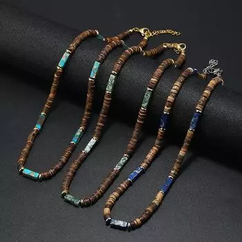 Винтажные богемные летние украшения, ювелирные изделия в этническом стиле, коричневая скорлупа кокоса, деревянные бусины, ожерелье из натурального камня, мужские ювелирные изделия