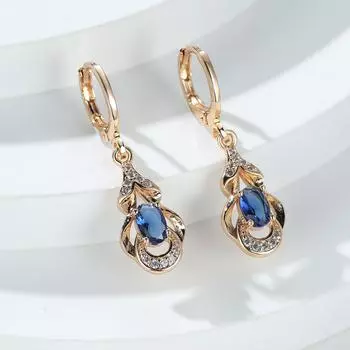 Винтажные богемные серьги в этническом стиле золотого цвета, серьги-капли овальной огранки с синим камнем, женские висячие серьги-крючки, ювелирные изделия синий