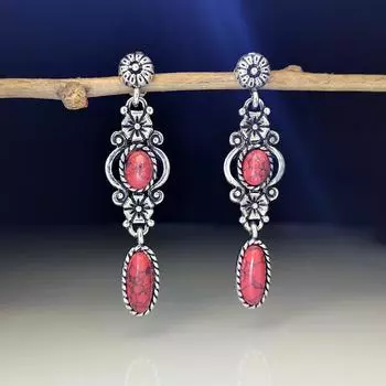 Винтажные богемные висячие серьги для женщин, модные длинные серьги с цветком синего и бирюзового цвета, изысканные женские украшения для пирсинга ушей в стиле бохо красный