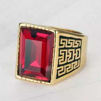 Винтажные большие квадратные красные кристаллы рубин топаз драгоценные камни бриллианты кольца для мужчин 18k золото титан нержавеющая сталь Bague Bands 7