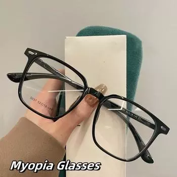 Винтажные большие оправы для очков Minus Eyeglasses Women Fashion Square Ultra Light Myopia Eyeglasses Protection Eyes Computer Simple Glasses 0(anti-blue) чёрный