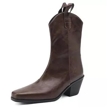 Винтажные ботильоны для женщин Осень Зима Черные Коричневые Короткие ботинки Танкетка Низкий каблук Обувь Обувь для верховой езды Женский бренд Большой размер 34 коричневый