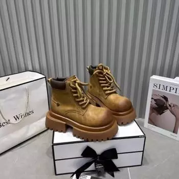 Винтажные ботинки Martin женские в британском стиле осень 2024 новые кожаные на шнуровке толстые каблуки толстая подошва короткие ботинки инструментальные ботинки из ревеня 35 жёлтый