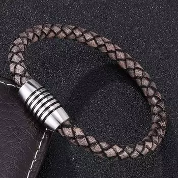 Винтажные браслеты из натуральной кожи для мужчин, магнитные браслеты с пряжкой из нержавеющей стали, подарочные браслеты BB0243 165mm серый