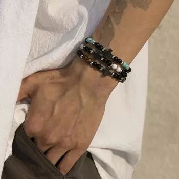 Винтажные браслеты из натуральных камней с бусинами для мужчин, хип-хоп, браслет-крест на хай-стрит, мужские украшения, подарок на день рождения парню