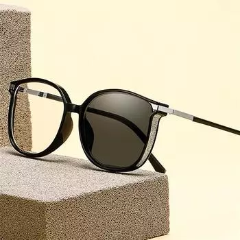 Винтажные брендовые фотохромные солнцезащитные очки для мужчин и женщин, очки с защитой от синего света, круглые уличные солнцезащитные очки +1.5 чёрный