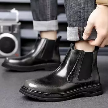 Винтажные британские модные брендовые высокие кожаные туфли с полированными цветами, новые высококачественные мужские осенние удобные ботинки челси 38 чёрный