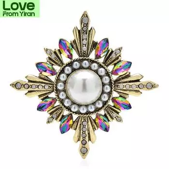 Винтажные броши-цветы с жемчугом для женщин со стразами в дворцовом стиле для вечеринки в офисе