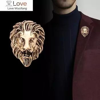 Винтажные броши в виде головы льва со стразами, булавки для лацканов рубашек, корсажи, унисекс, ювелирные изделия, подарки для мужчин и женщин, аксессуары