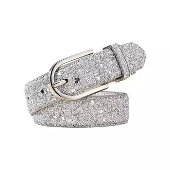 Винтажные брючные ремни Золотой Серебряный Пояс на талию Блестящий Кожаный ремень Пряжка-пин Пояс 95cm серебряный