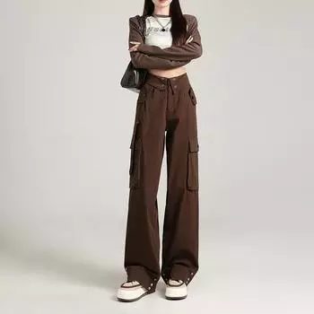 Винтажные брюки-карго Y2k, женские мешковатые высокие спортивные штаны-джоггеры, свободные спортивные брюки Harajuku Streetwear, весна S серый