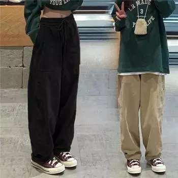 Винтажные брюки-карго, женские широкие брюки цвета хаки, унисекс, мешковатые спортивные штаны в стиле Харадзюку, брюки в стиле хип-хоп, уличная одежда на шнуровке, Pantalon 4XL чёрный