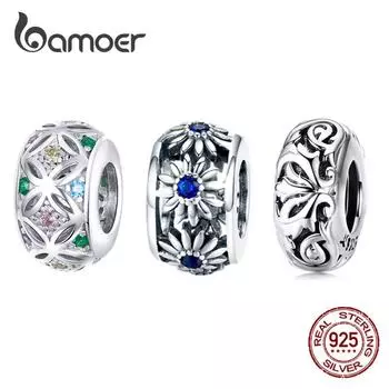 Винтажные бусины BAMOER, натуральное серебро 925 пробы, штабелируемые, с цветком ромашки, подходят к браслету-подвеске B