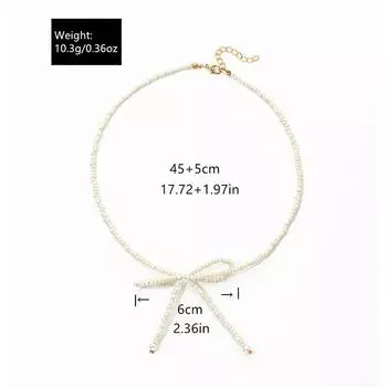 Винтажные бусины из проса, цепочка с бантом, ожерелье из бисера для женщин и девочек белый