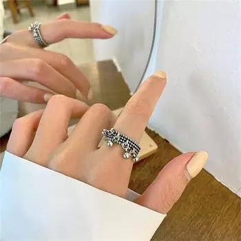 Винтажные бусины с кисточками, серебро 925, кольцо, открытое кольцо изменяемого размера для женщин, девочек, ювелирные изделия дружбы, подарки Resizable Open Ring