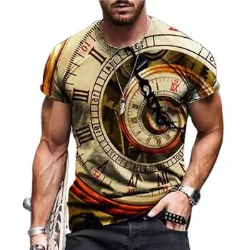 Винтажные часы Графический принт Летняя мужская футболка с круглым вырезом Повседневные футболки большого размера с коротким рукавом Модные топы Трендовая мужская одежда S