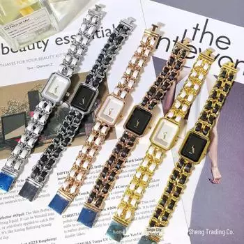 Винтажные часы Retro Square Shell из розового золота с плетеным ремешком от Danny Road Large (wrist up to 17.5CM)